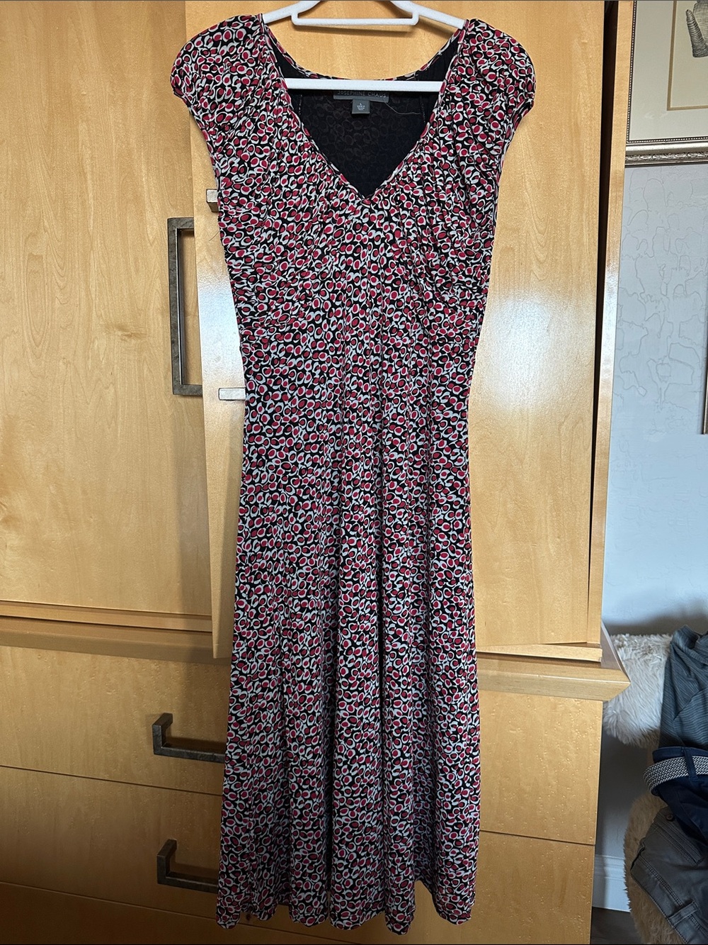 Josephine Chaus Pink and Black Printed V-Neck Maxi Dress